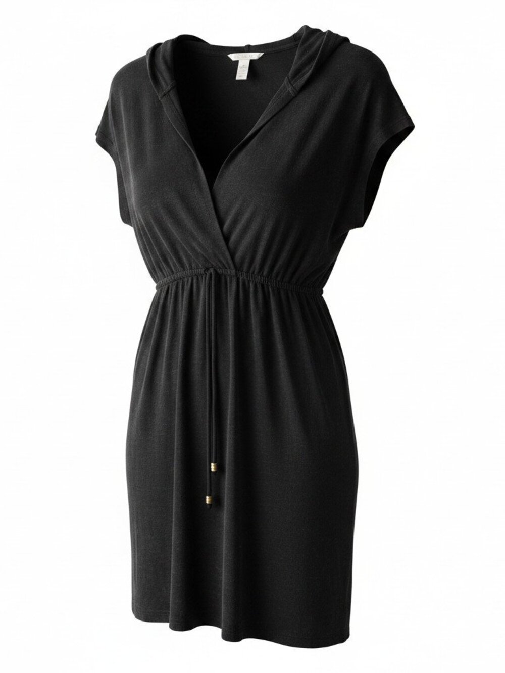 Dotti Black Hooded V-Neck Drawstring Waist Swim Cover Up L